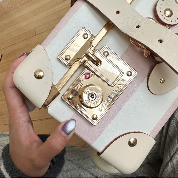 Steamline Luggage The Illustrator Carry On Luggage in Pink and White Stripes - Picture 7 of 16